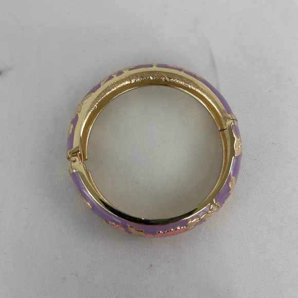 Vintage Enameled Purple Pink and Gold Peony Floral Bracelet - Picture 6 of 6